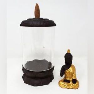 Buddha in Acrylic Jar Polyresin BACK FLOW Incense Cone Burner